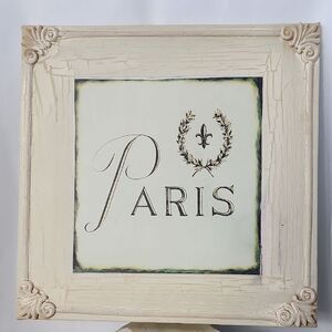 Vtg Bombay Co. Canvas 'Paris' With Fleur De Lis Crackle Aged